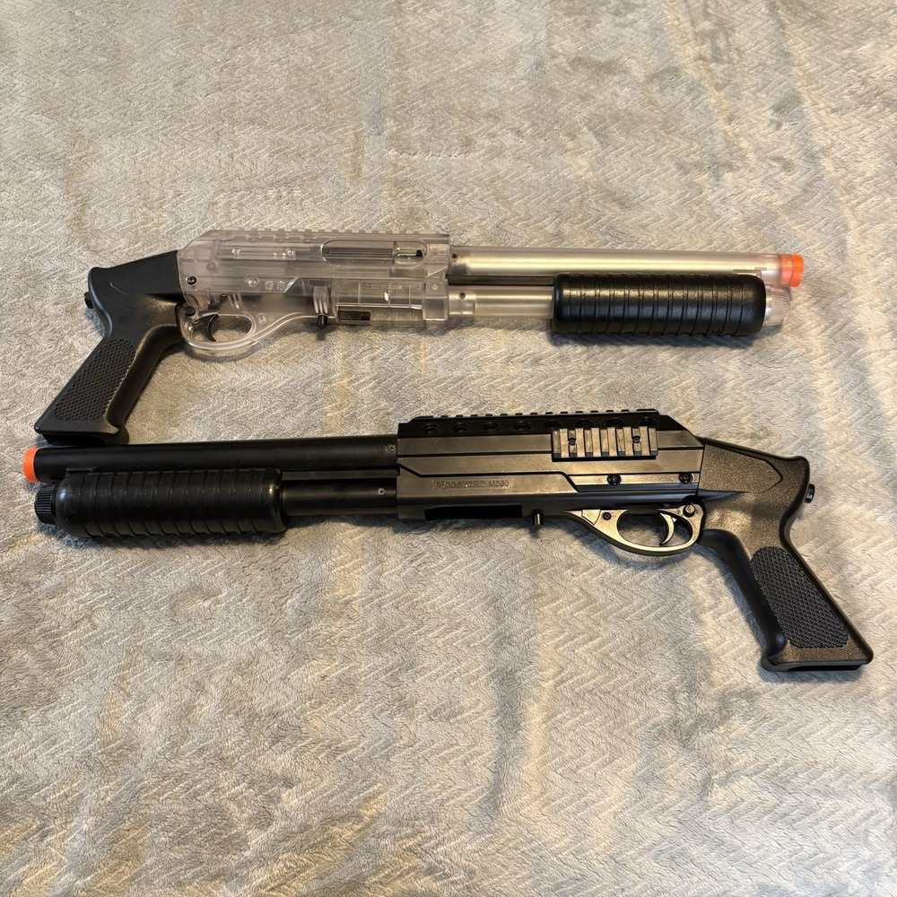 Mossberg M590 Clear & Black Airsoft Guns ( 2 Shotguns) - *NO CLIPS - Tested Work